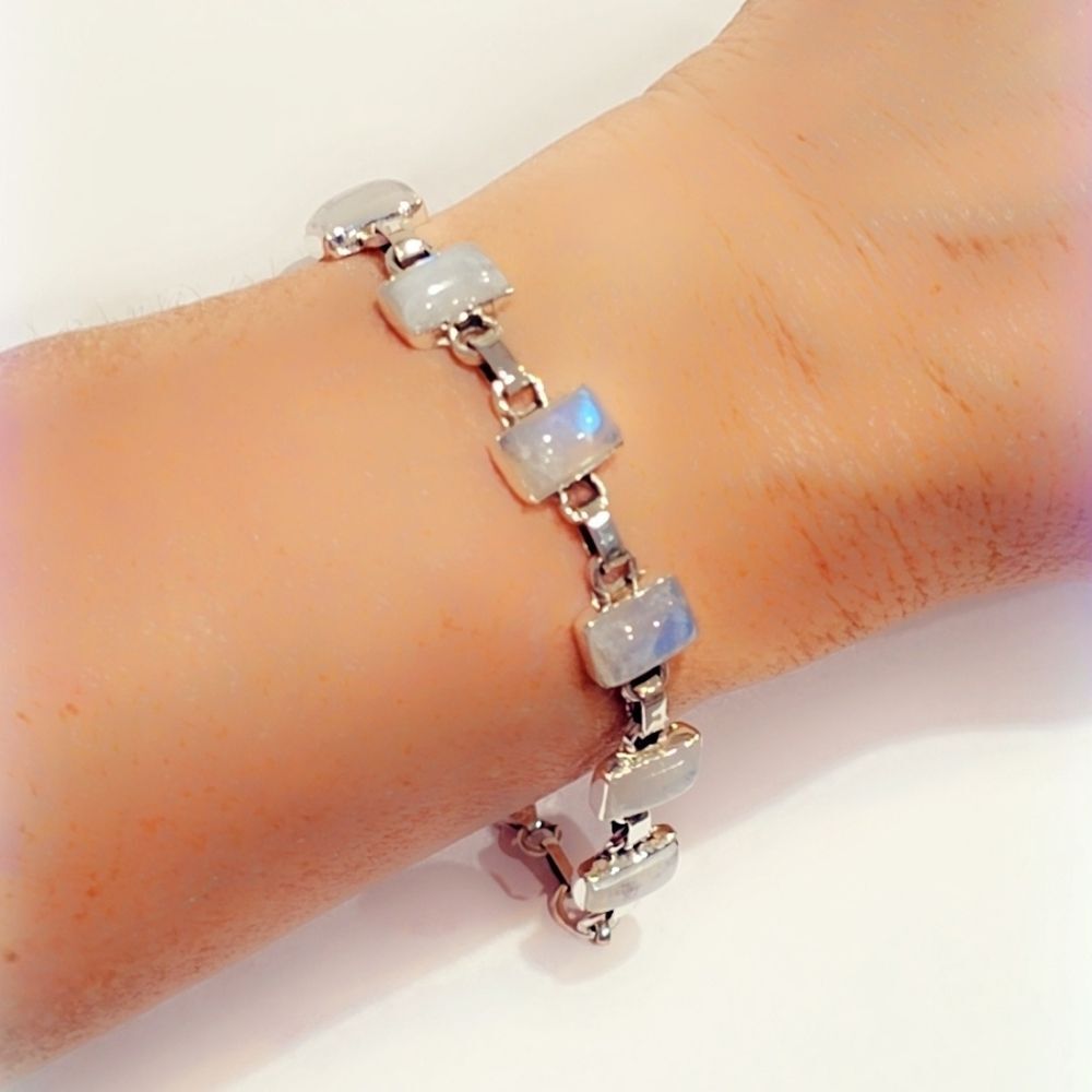 Rainbow Moonstone 925 Sterling Silver Bracelet